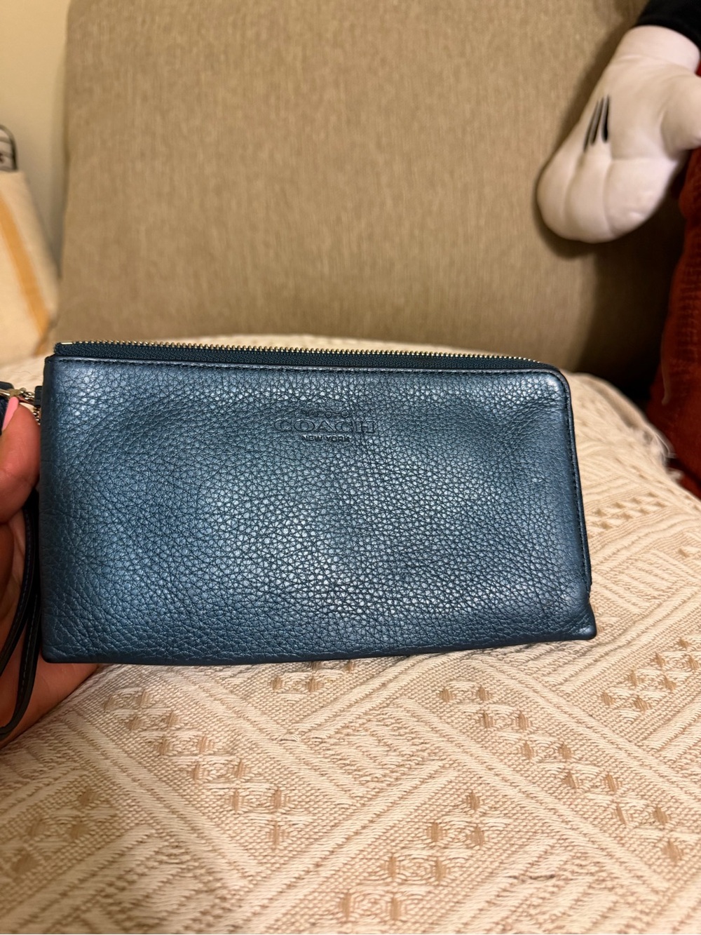 Coach Pebbled Leather Zip Wristlet - Teal
